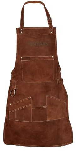DEMHAAS® Premium Wildleder-Grillschürze mit Innenfutter – Handgefertigte BBQ-Lederschürze für Männer & Frauen | Weiches Rindsleder, Taschen & Halterungen