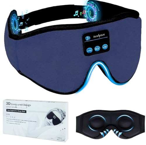 ZUXNZUX Masque de Sommeil Bluetooth, 3D Masque de Nuit femme et Homme, Masque Yeux Nuit Sommeil Pour Dormir Faire la Sieste Voyager Yoga Méditation