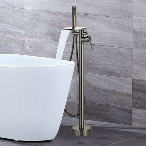 Freistehende Armatur Badewanne Wasserfall 360° Drehbar Wasserhahn Bad Dusche mit 2 Strahlarten Wasserauslässe,grau