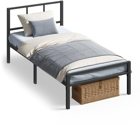 VASAGLE Cadre de Lit 90 x 190 cm avec Sommier, Tête de Lit, en Métal | Supporte Jusqu'à 250 kg, Montage Facile, pour Chambre, Noir mat, Collection CONNER RMB291B101