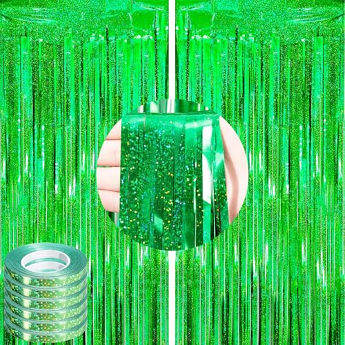 wenweo Lametta Vorhang Grün 2.5x1m (2 Stück), Glitzervorhang Lametta ideal für Silvester, Karneval, Fasching, Hochzeit Deko, Partydekorationen und alle Arten von festlichen Dekorationen