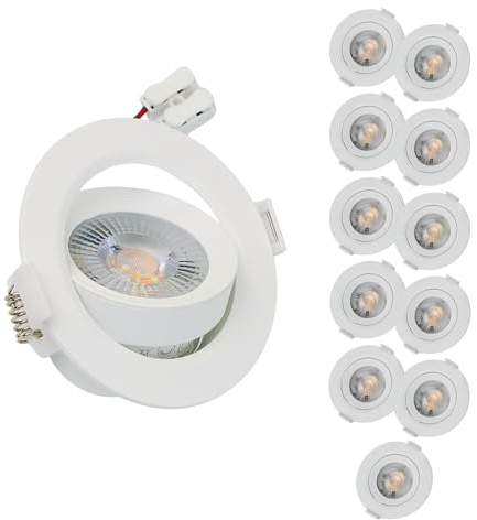 LUXULA 12 Stück LED Einbaustrahler Weiß dimmbar 5W 450lm, CCT | CCT 3000K 4000K 6500K einstellbar, schwenkbar, 38° Spotlight, Einbaumaß 75mm, LED Deckenspot 230V für Bad/Küche