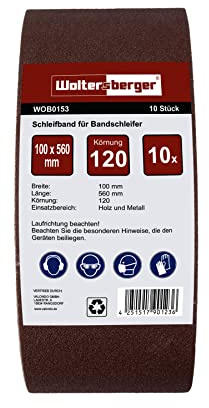 Woltersberger® 10 nastri abrasivi in tessuto, dimensioni 100 x 560 mm, grana P150, carta vetrata, per levigatrice a nastro/carta vetrata