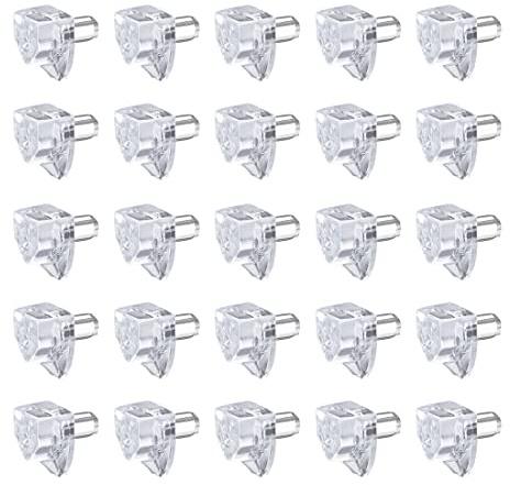sourcing map 50pcs Plastic Shelf Support Pegs, 5mm Cabinet Shelf Clips, Clear Bracket Style, for Kitchen Furniture Book Shelves