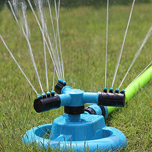 TOPWA Aspersor de césped con sistema de riego de césped y rotación automática de 360°, rociador portátil, sistema de riego de boquilla de jardinería ajustable