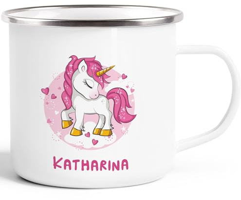 SpecialMe® Emaille-Tasse mit Namen Einhorn Emaille-Becher personalisierte Geschenke Frauen Mädchen Namensbecher Weiss-metall Emailletasse