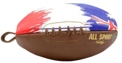 ALL SPORT VINTAGE - Kulturbeutel Rugbyball – Braun Vintage und Australien Flagge – Rindsleder – handgenäht.