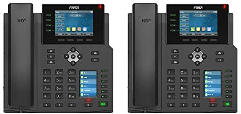 Fanvil X5U - Telefono VoIP di fascia alta, 2 unità, display a colori da 3,5 pollici, display a colori laterale da 2,4 pollici per chiavi DSS. 16 linee SIP, Gigabit Ethernet a doppia porta, adattatore
