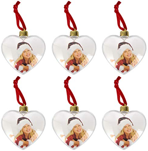 6 Stücke Fotorahmen Christbaumschmuck Bilderrahmen Anhänger Herz Foto Tannenbaum Kugeln Baumschmuck Baumbehang Weihnachtsdeko Xmas Party Familie Andenken
