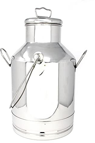 GK Global Kitchen Stainless Steel Milk Churn Can Jug Canister With Carry Handle & Push Lid Large Fresh Milk Cream Dairy Transportation Container Barrel Milk Pail Bucket Tote Jug Gallon (20L)