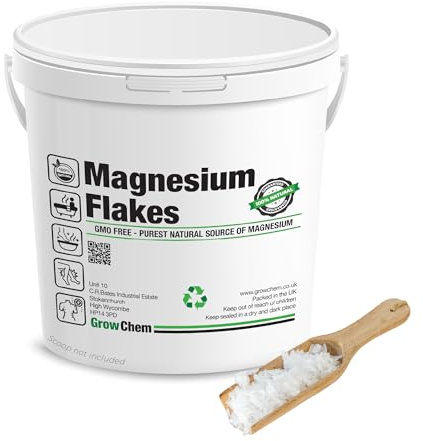 Grow Chem Magnesium Flakes (4KG Bucket) Magnesium Bath Salts, Muscle Soak | Magnesium Chloride from The Dead Sea - Rich Mineral Bath Salts for Better Sleep, Skin Hydration & Helps ease Joints & Muscles