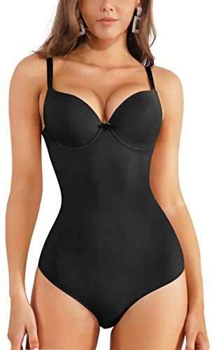 Gotoly Bodysuit Shapewear for Women Tummy Control Shaping Body Shaper Jumpsuits Tops with Bra Sleeveless Camisole Smooth Waist Trainer Bodywear Seamless Body Briefer (Black, L)