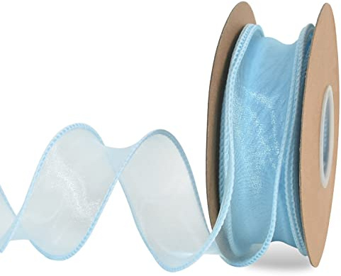 TONIFUL 1-1/2 Inch Wide Light Sky Blue Wired Chiffon Ribbon Sheer Organza Ribbons for Crafts Floral Bouquets Wedding Car Party Decorations Valentine's Day Gift Wrapping Bow Making Tree Wreaths