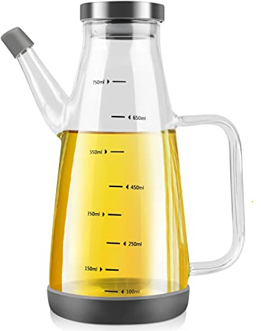 GUWINA Bottiglia Olio,Vetro Dispenser Olio con Silicone Base,Vuota Aceto Bottiglia Olio Oliva para Cucina(750ml)