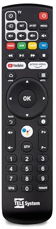 TELE System Control Remoto Original Bluetooth para Decodificador UP T2 4K Android TV, con botón dedicado para Control por Voz Google Assistant y Botones dedicados para TV