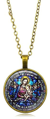 Yerdos Jungfrau Maria Madonna und Babys Jesus Christus Kinder katholischen Schmuck Glaskuppel Kunst Halskette Anhänger