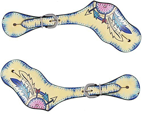 CHALLENGER Horse Western Tack Dreamcatcher Painted Leather Adjustable Boot Spur Straps 74FK25