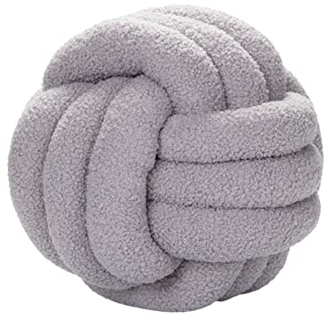 RENXR Knotenkissen, rund, 27,9 cm, Lammwolle, Knoten, Ballkissen, Heimdekoration, Kissen, handgefertigt, geknotet, für Couch, Bett, Auto, Büro… (Grau)