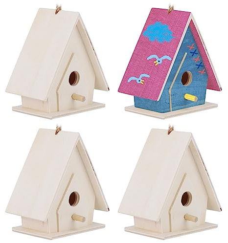 4 Stück Vogelhäuschen aus Holz 7x4x6,5 cm Mini Hänge Vogelnester Ornamente DIY Unfertiges Holz Vogelhaus Garten Balkon Hof für Bemalen, Dekoration des Gartenhofs, #2