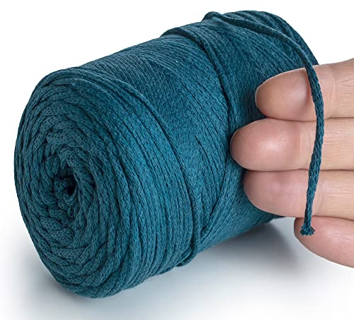 MeriWoolArt® Makramee Garn Ozean 2 mm x 250 m Baumwollkordel, recyceltes weiches Baumwollgarn für das Stricken von Pflanzenhängern, Schmuckherstellung, Häkeltaschen