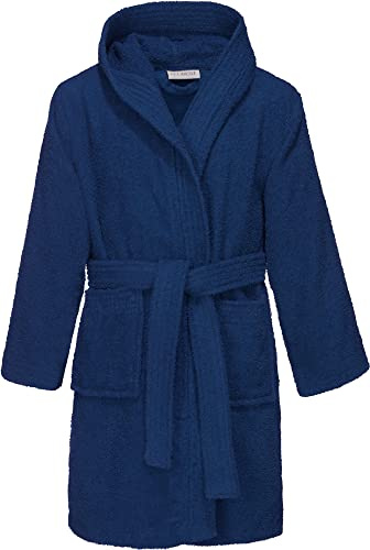 REDBEST Kinder-Kapuzen-Bademantel 100% Baumwolle Frottier, Serie Chicago - saugstark, strapazierfähig, mit Taschen und Bindegürtel Walk-Frottier
