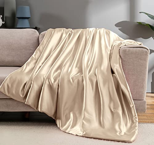 Vonty Satin-Überwurfdecke, 228 x 228 cm (mit kleinen Blumen), kühlend und seidig, faltenfrei, Zopfmuster, große Größe für Couch, Sofa, Bett, Outdoor