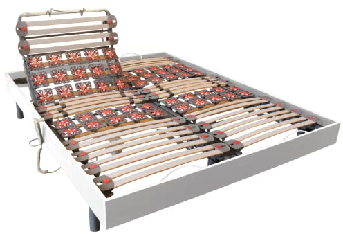 Vente-unique-Relax-Lattenrost 2 x 30 Tellermodule mit OKIN-Motoren - 2X 90 x 200 cm - Weißes Holz - YSMÉE