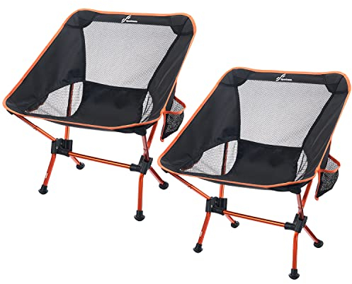 Sportneer Campingstuhl Faltbar Camping Stuhl 6,6 cm erweitern Tragbarer Campingstühle Tragfähigkeit 150KG Ultraleichter Packmaß Kleiner Klappstuhl für Kinder, Picknick, Outdoor, Orange, 2