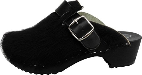 Generisch Schweden Holz Clogs - Pantolette von BUXA - Gr.42-43-44-45-46 SCHWARZ, Echt Leder- Kuhfell *Unisex*