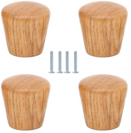Schrank Knauf 4 Stück Massivholzknöpfe Und -Griffe,Mini-Griff,Kleiderschrank,Schublade,Runder Kleiner Griff,Eiche,22X22mm,Gebogene Oberfläche