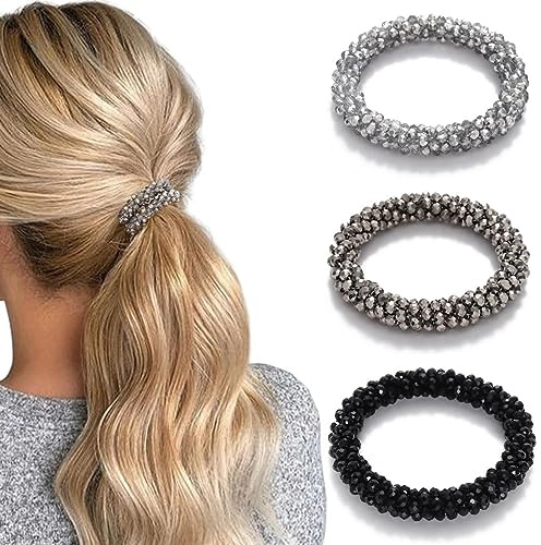 Generse Set di elastici per capelli con perle e strass, elastici per capelli, accessori per capelli per donne e ragazze (confezione da 3) (a righe A)