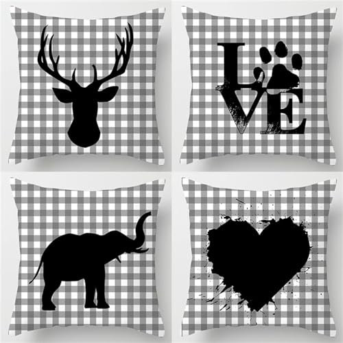 Wasserdichte Kissenbezugen 4er Set 80x80cm Dekorative Outdoor Kissen Wasserfest Atmungsaktiv Plaid Animal Platz Weich Kissenbezüge für Sofa wohnzimmer Garten Outdoor Dekorative Kissen Schwarz W-4332