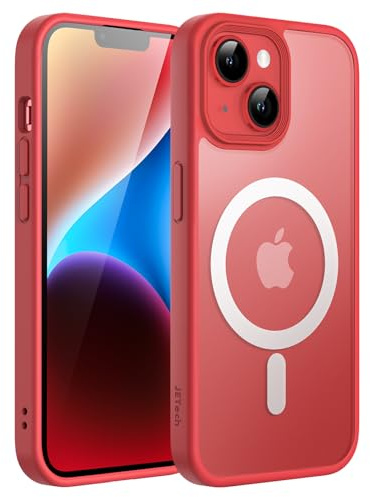 JETech Magnetisch Hülle für iPhone 14 6,1 Zoll Kompatibel mit MagSafe, Durchscheinende Matt Handyhülle Rückseite Dünn Stoßfest Schutzhülle (Rot)