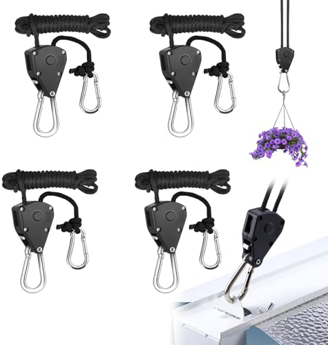Xinlon Justerbar repspärrrem, repspännare, repspännning, lastbar upp till 30 kg per par repspännningar för reflektorer inomhusväxter tält tältpresenning solsegel camping, remskiva (svart), E5272