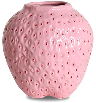 SANFERGE Mini Vase à Fleurs en céramique en Forme de Fraise, Vase décoratif Mignon pour Arrangement Floral, Unique pour décoration de Maison, Cuisine, Bureau, Centre de Table, Petit Rose
