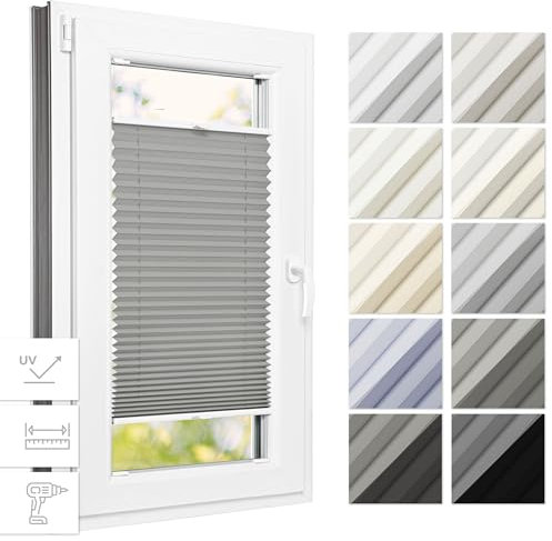 Estika Thermo Plissee mit Bohren 35 cm x 150 cm - Dunkelgrau - Rollos für Fenster mit Bohren, Jalousien Fenster für innen, Raffrollo, Fenster plissee