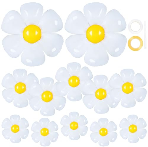 12 Pcs Daisy Balloons,Large Daisy Foil Balloons, Daisies Party Decorations,White Flower Balloons for Girls Daisies Themed Party Baby Shower Wedding Groovy Boho Supplies (White)