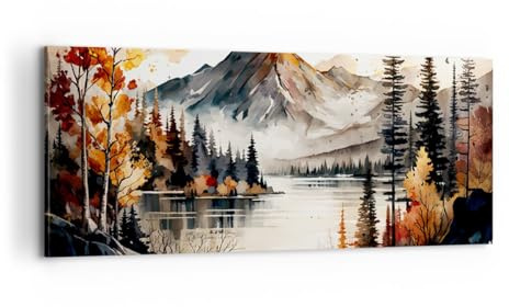 ARTTOR Leinwandbild 100x40cm Wandbild Landschaften Natur - 5783 | Sicht Gebirge Panorama Groß Wanddekoration Wohnzimmer Schlafzimmer Küche Wanddeko Wand Kunstdruck Wandkunst Wall Decor ARTTOR