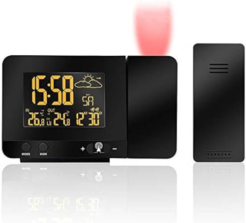 Digital Projection Alarm Clock With Two Alarms Snooze Function Wireless Forecast Weather Station Indoor Outside Temperature Thermometer Colorful Backlight,outstanding78