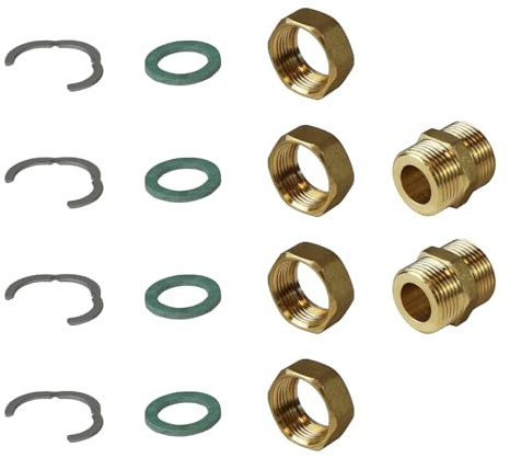 ENVIRON- 4er Anschluss Set mit Doppelnippel flachdichtend [DN12, DN16, DN20, DN25] für Edelstahl Wellrohr Verschraubung Solarleitung Solarrohr Fitting Montage (DN25-1 1/2)