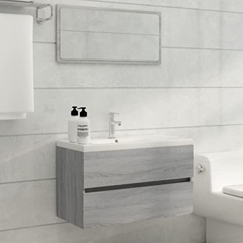 ZEYUAN Set de Muebles de baño 2 pzas Madera contrachapada Gris Sonoma, Muebles para Baño, Muebles para Lavabo, Armario Baño, Baños Muebles Completo, Conjunto Baño Lavabo