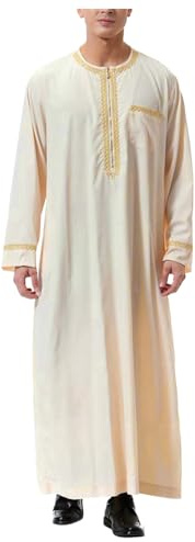 RUMAOZIA Muslimische Kleider Herren Gebetskleidung für Männer Muslim Kaftan Abaya Herren Dubai Robe Mittlerer Osten Ethnisch Kandoura Saudi Stil Dishdasha Araber Thobe Arabische Kleidung