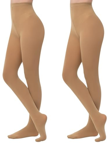 MANZI 2 Pairs Women’s Transition Ballet Stocking Tights Convertible Dance Performance Tights for Women Suntan S-M