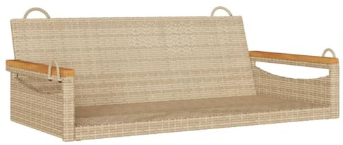 vidaXL Hängebank, Hängeschaukel mit Befestigungsringen, Schaukelbank für Außenbereich, Gartenschaukel Gartenbank, Modern, Beige Poly Rattan