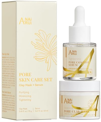 ANAiRUi 2 in 1 Porenverfeinerndes Hautpflege Set | Poren Ton Maske + Poren Verkleinern Serum | Große Poren minimizer, Gegen Überschüssiges Öl, Poren festziehen, 100% Vegane