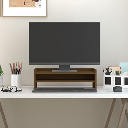 LAPOOH Monitorständer Honigbraun 50x24x16 cm Massivholz Kiefer, Monitor Erhöhung, Schreibtischaufsatz, Monitor Erhöhung Schreibtisch, Bildschirm Erhöhung, Schreibtisch Regalaufsatz - 813987