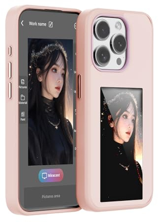 KSOPUERT Upgraded 4-Color NFC Ink Screen Smart Case for iPhone 15,Pink | One-Click Picture Transfer,Smart Custom DIY Ink Screen Back Cover Fit for iphone,Always-on Display Protective Cover, 3.7 Inch