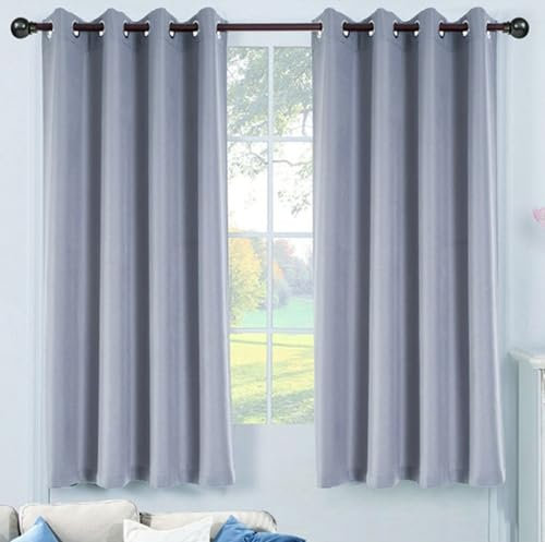 KnSam 2er Set Wohnzimmer Vorhänge Grau, Verdunkelungsvorhang Kinder Einfarbig, Polyester Ösen Verdunkelungsvorhänge Kräuselband Vorhänge für Zimmer, Jeder B 132 x H 214cm