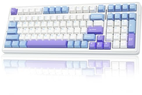 AULA F99 Gaming Tastatur Kabellos,3 Modus 2.4GHz/Type-C/BT5.0 Mechanische Tastatur mit Fünfschichtige Polsterung Struktur,RGB,8000 mAh,QWERTY,Hot-swap Custom Keyboard Mechanical (Blau-Violett)