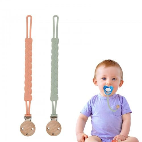 Schnullerkette Silikon Clip, 2 Stück Flexible Schnullerkette Baby Mädchen und Junge, Pacifier Clip Chain, Schnullerband für Baby, Schnullerkette Stoff Set (03+04)